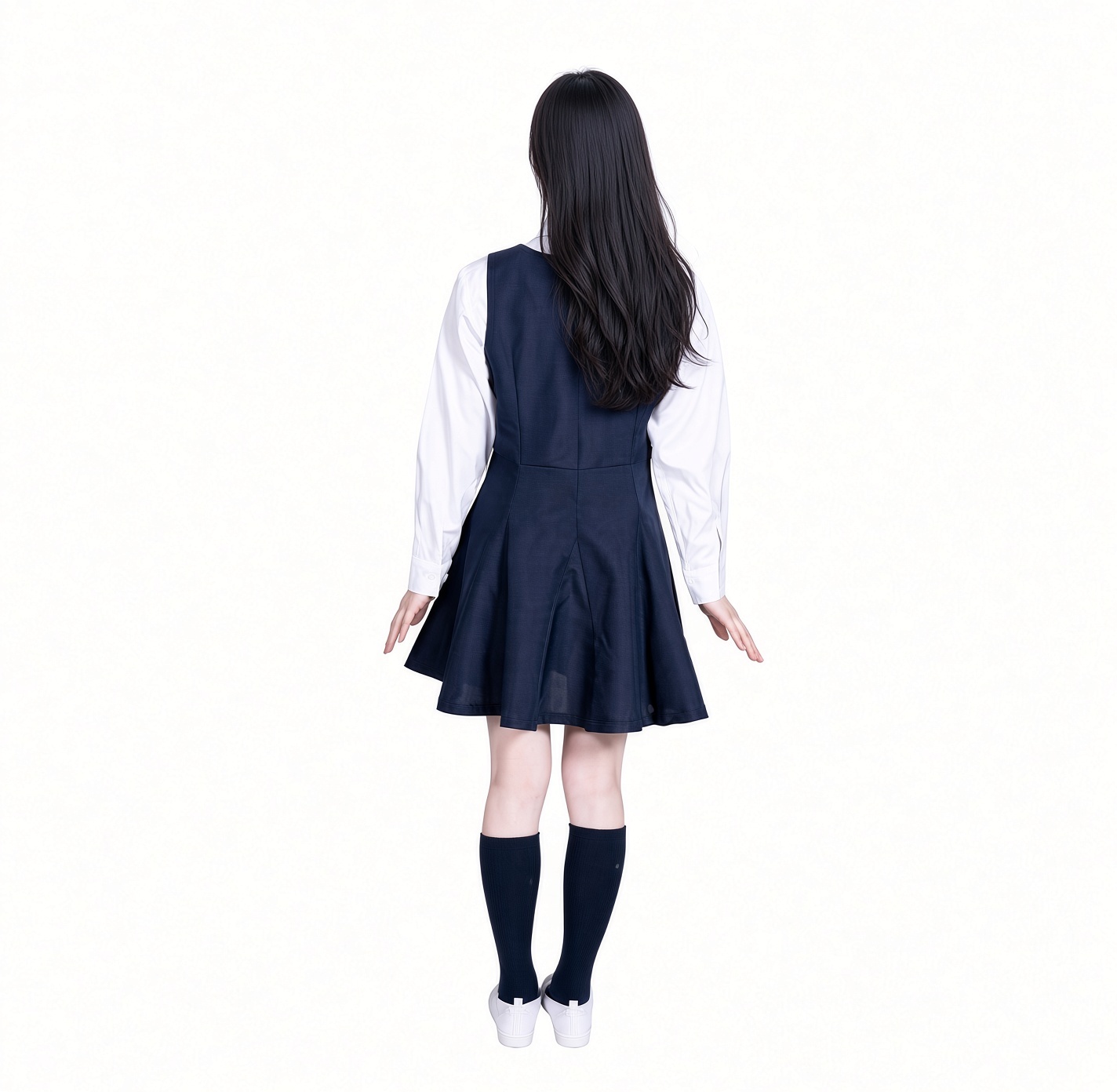 日系學院風 JK 制服 Cosplay 實穿效果，深藍背心裙配白恤衫，觀塘門市現貨