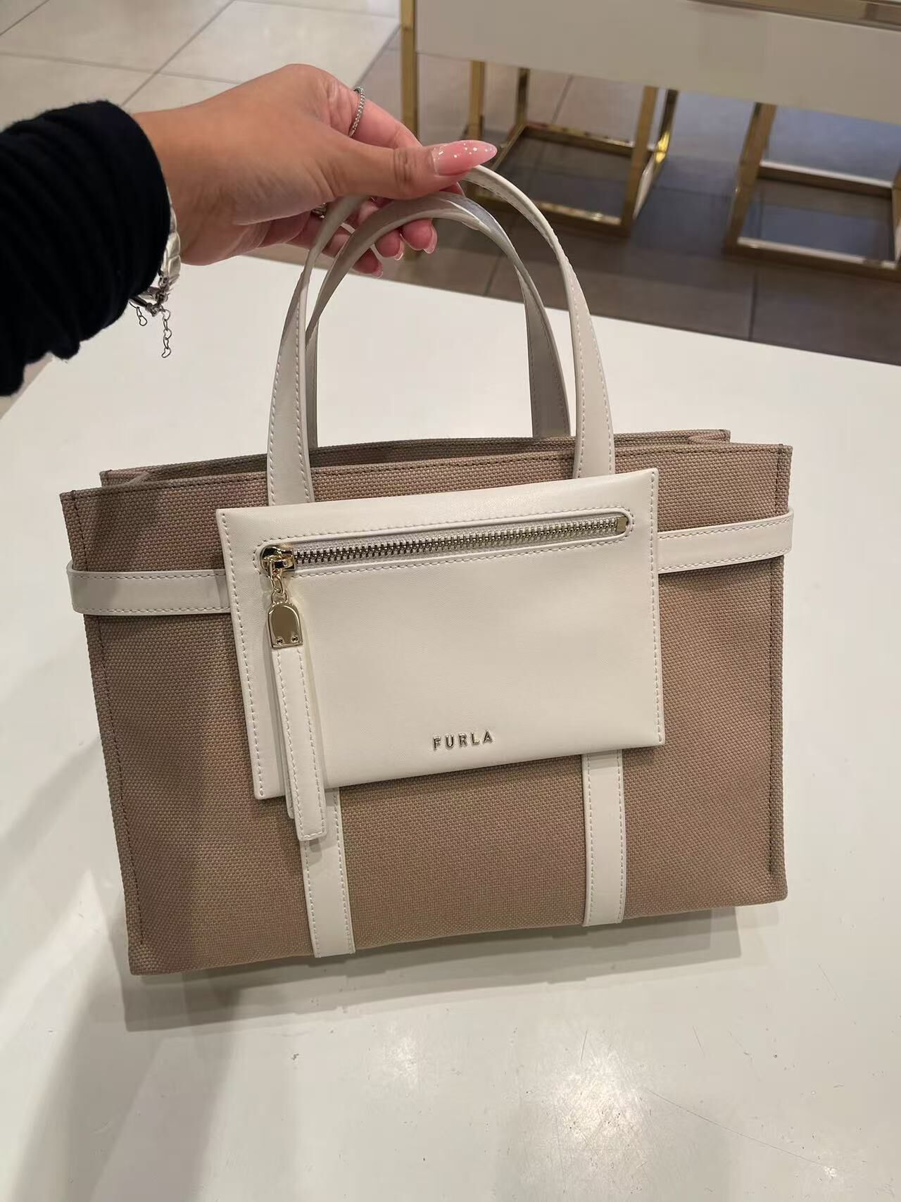 【預購】Furla N101201 雙色拼接托特包