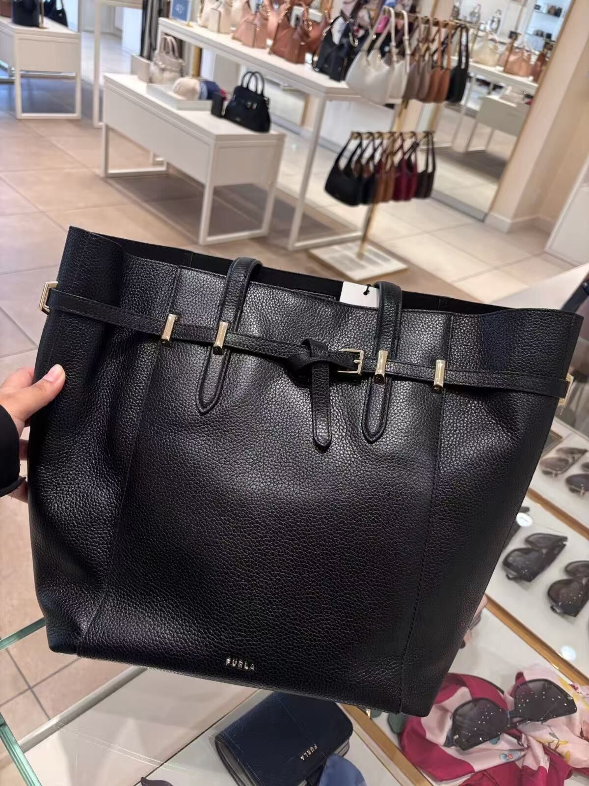 【預購】Furla N101214 Aura 皮革托特包 (黑色)