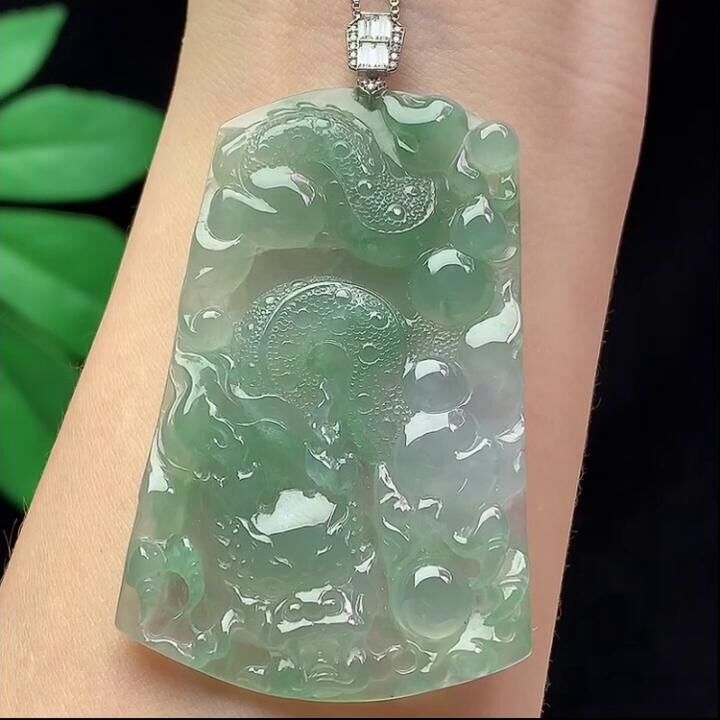 翡翠冰種飄花龍牌,天然翡翠A玉, 緬甸玉, Jade, Jadeite