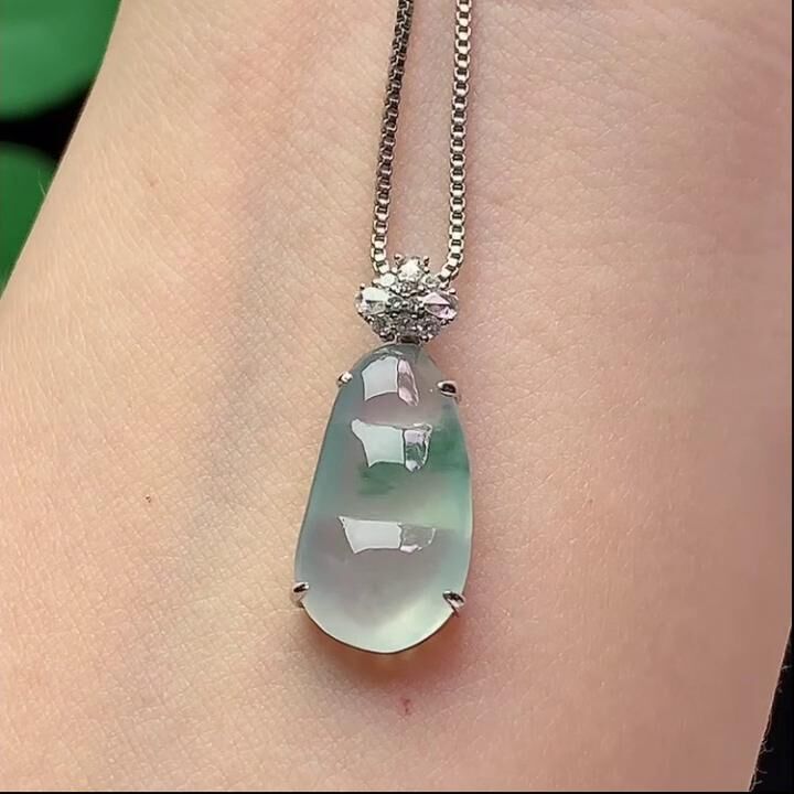翡翠冰種飄花福豆吊墜,天然翡翠A玉, 緬甸玉, Jade, Jadeite