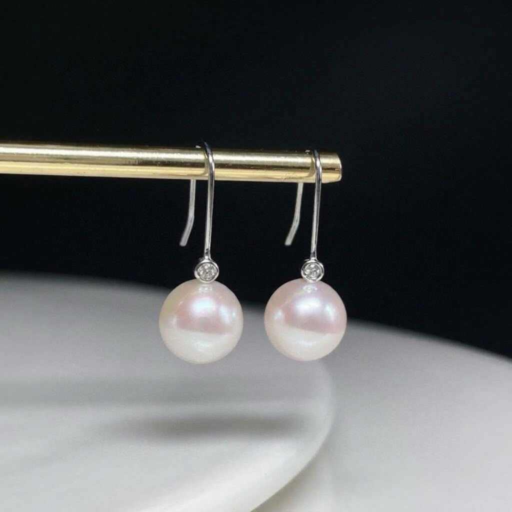 18K White Gold Natural Diamond  Pearl Earring