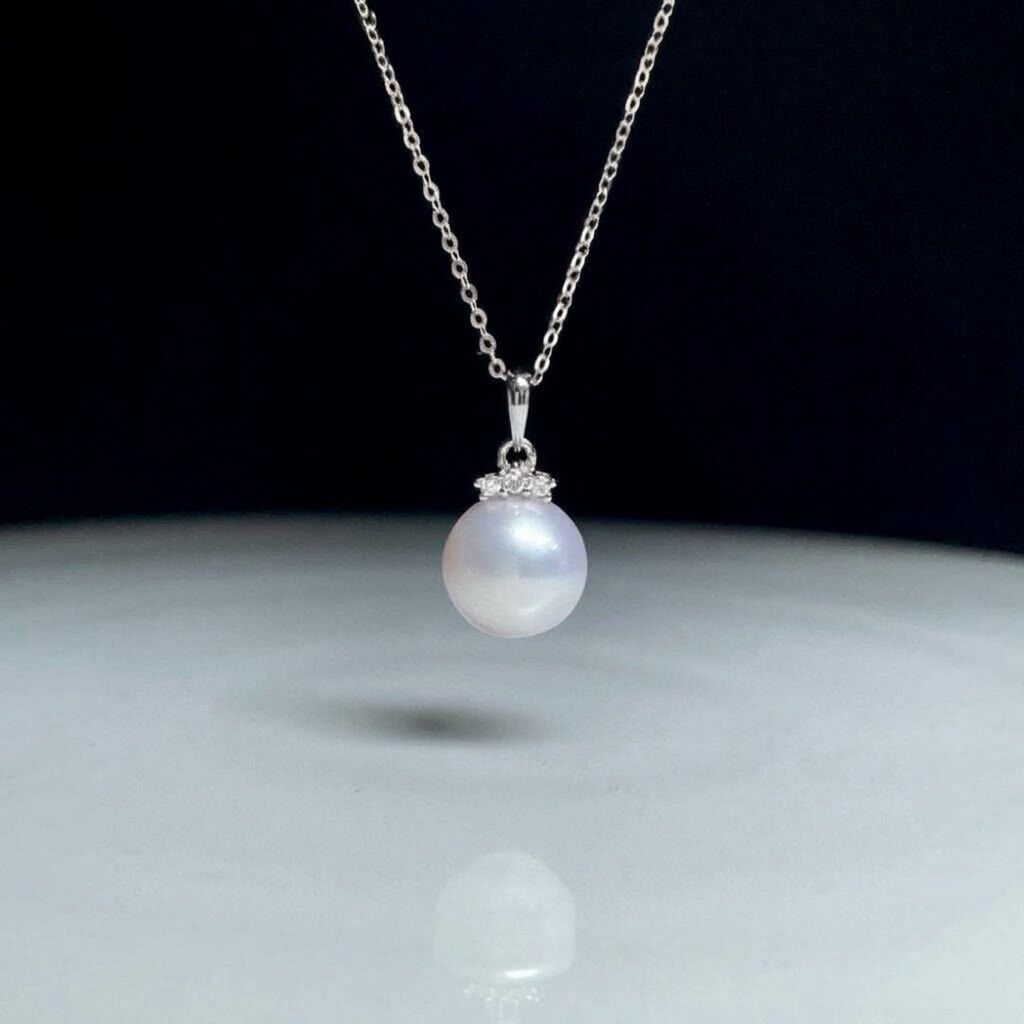 18K White Gold Natural Diamond Pearl Pendant