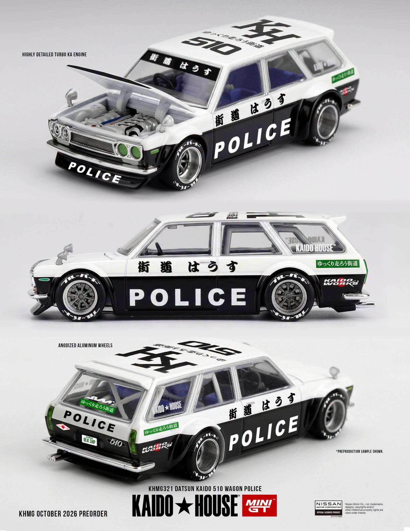 [Pre order] Mini GT #321 Datsun KAIDO 510 Wagon Police