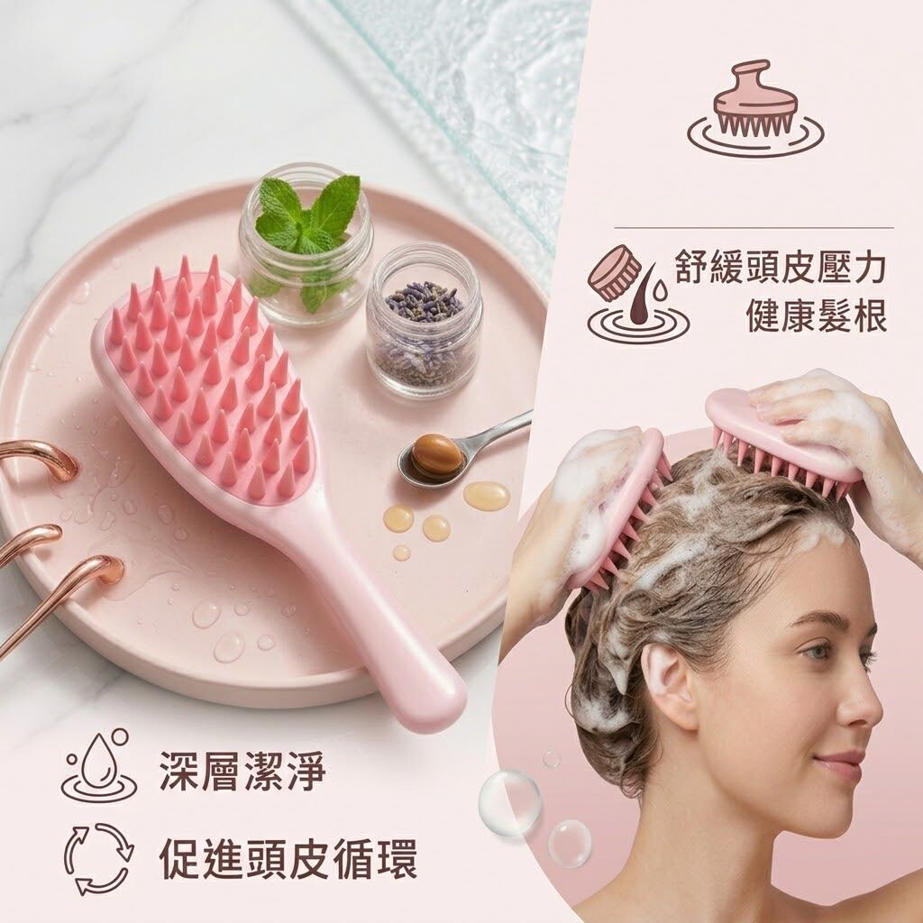 長柄矽膠洗頭按摩梳