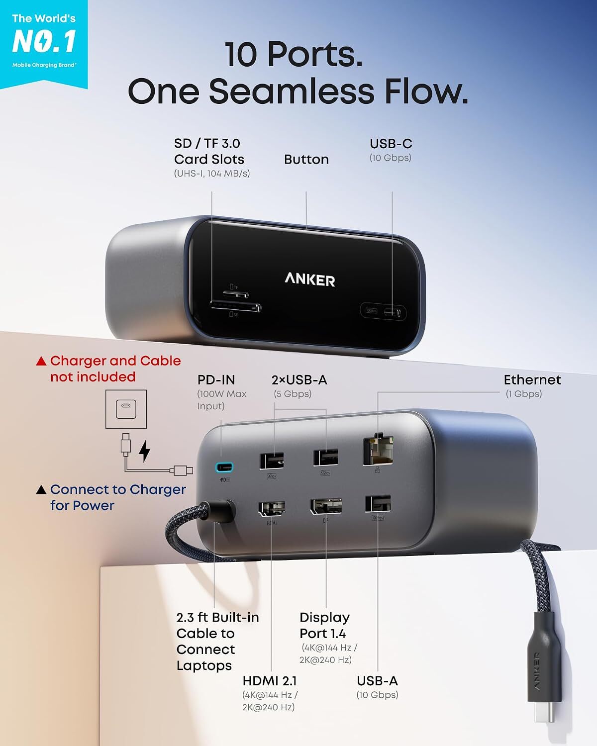 Anker 10-in-1 Desktop USB-C Hub | Dual 4K | Smart Display | A210C
