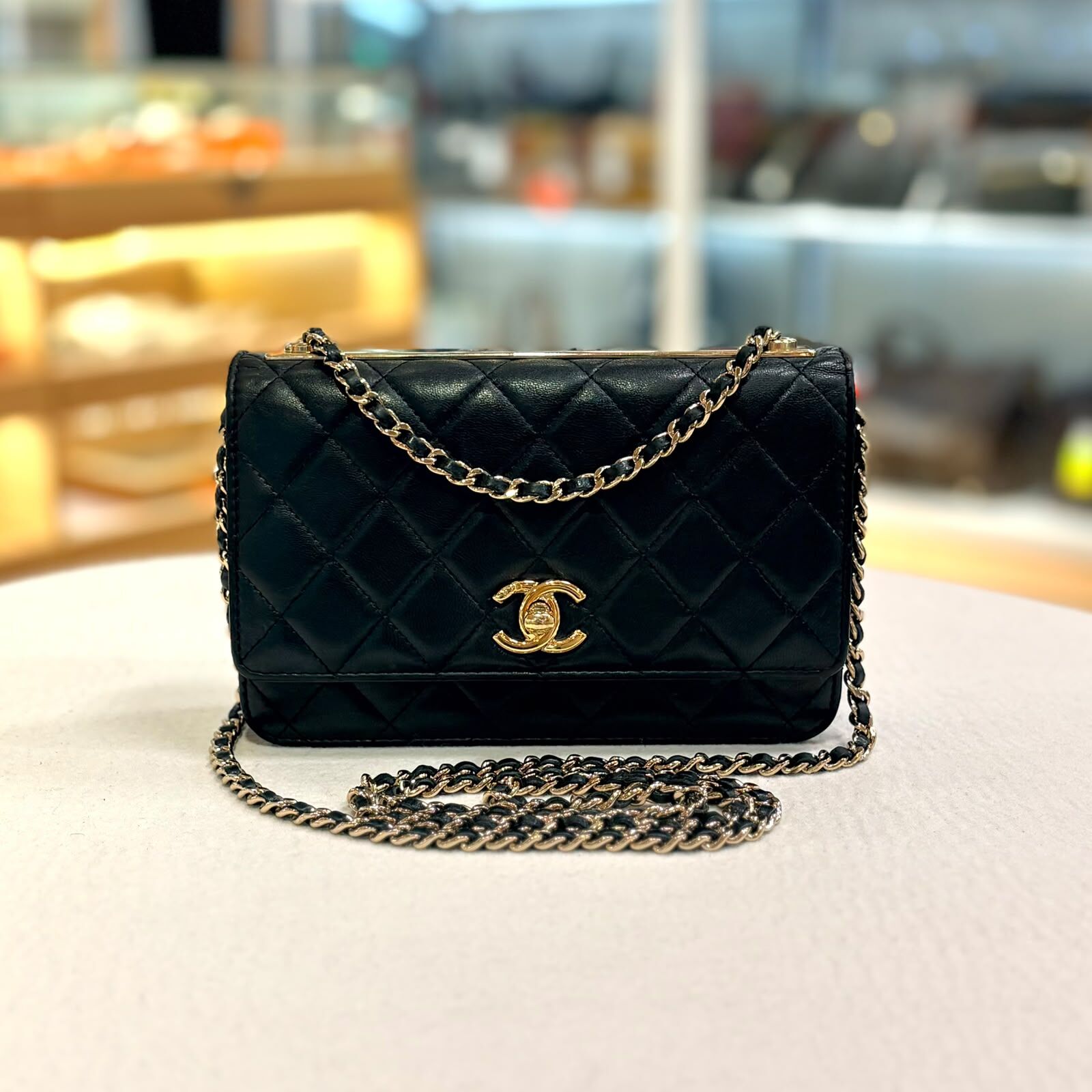 95%NEW USED CHANEL WOC , TRENDY CC,  A80982, 黑色羊皮金扣, #香榭站正品