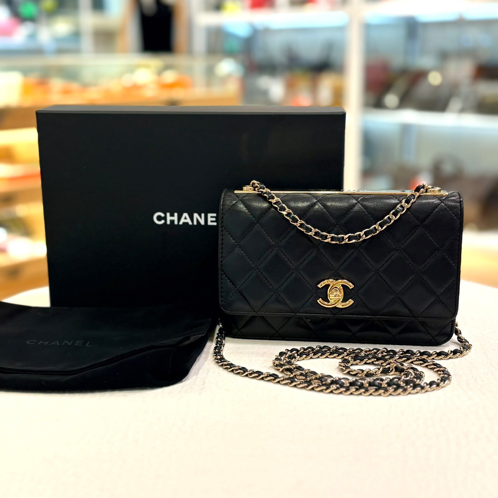 95%NEW USED CHANEL WOC , TRENDY CC,  A80982, 黑色羊皮金扣, #香榭站正品