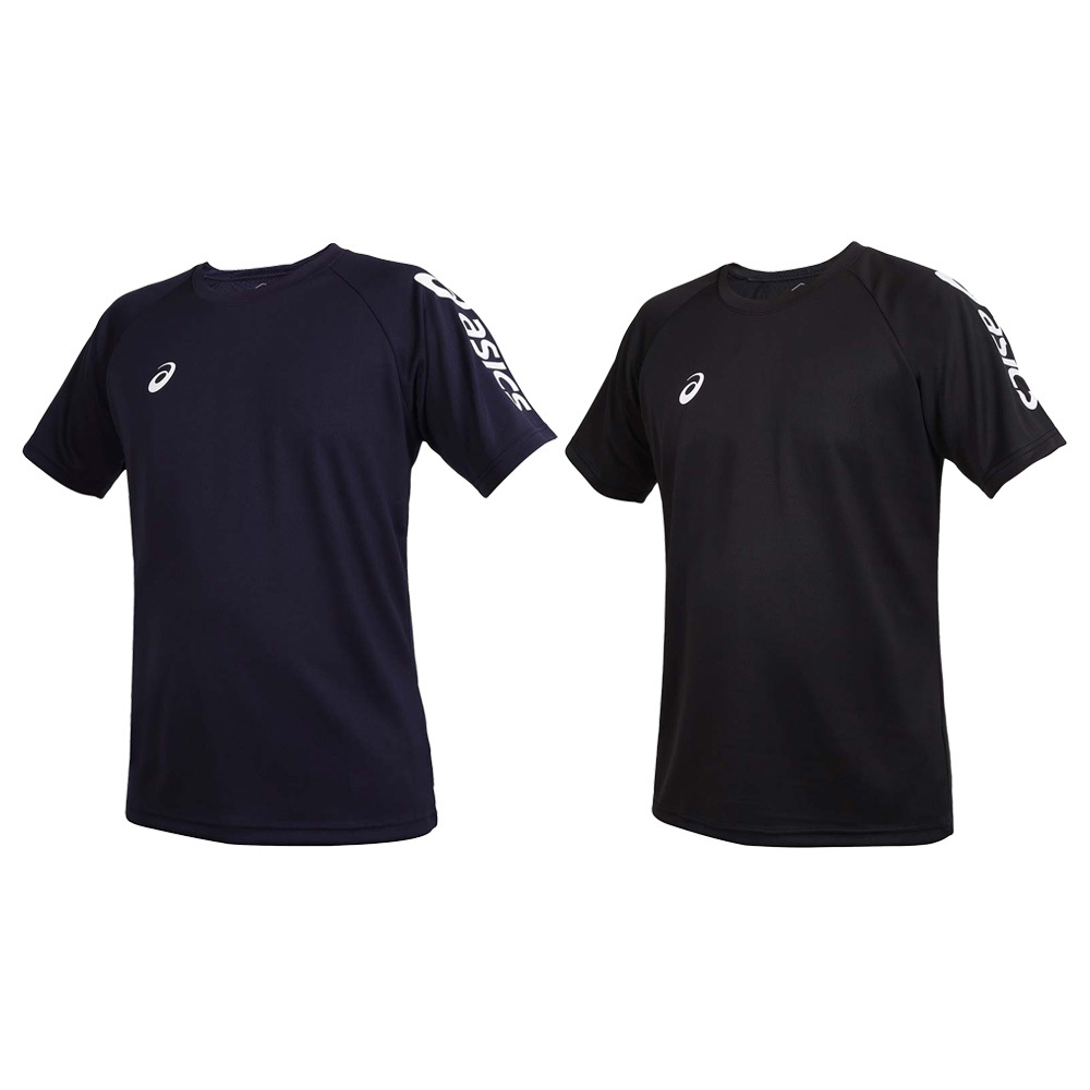 男款 ASICS LOGO TEE 黑色 深藍 吸濕 排汗 台灣製 左肩LOGO 休閒 運動 短T【2033B947】