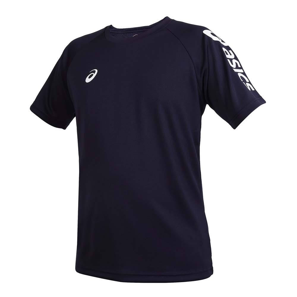 男款 ASICS LOGO TEE 黑色 深藍 吸濕 排汗 台灣製 左肩LOGO 休閒 運動 短T【2033B947】