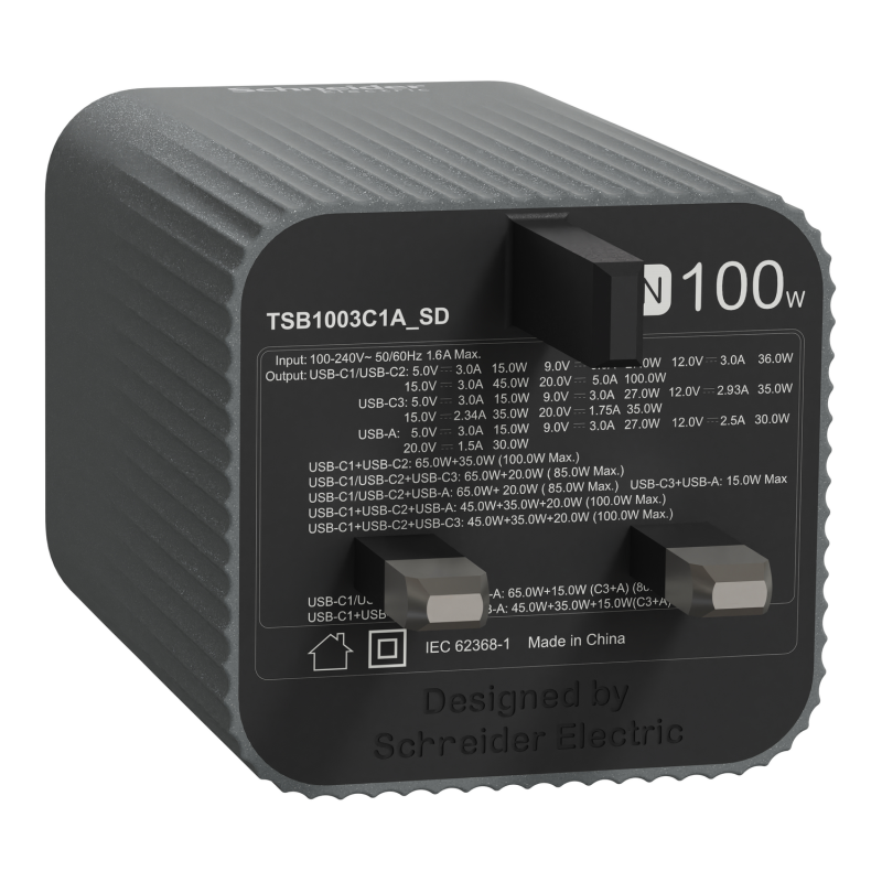 Schneider Electric 施耐德 100W GaN 4連接埠(3C1A)快速充電器 曜石灰 TSB1003C1A_SD