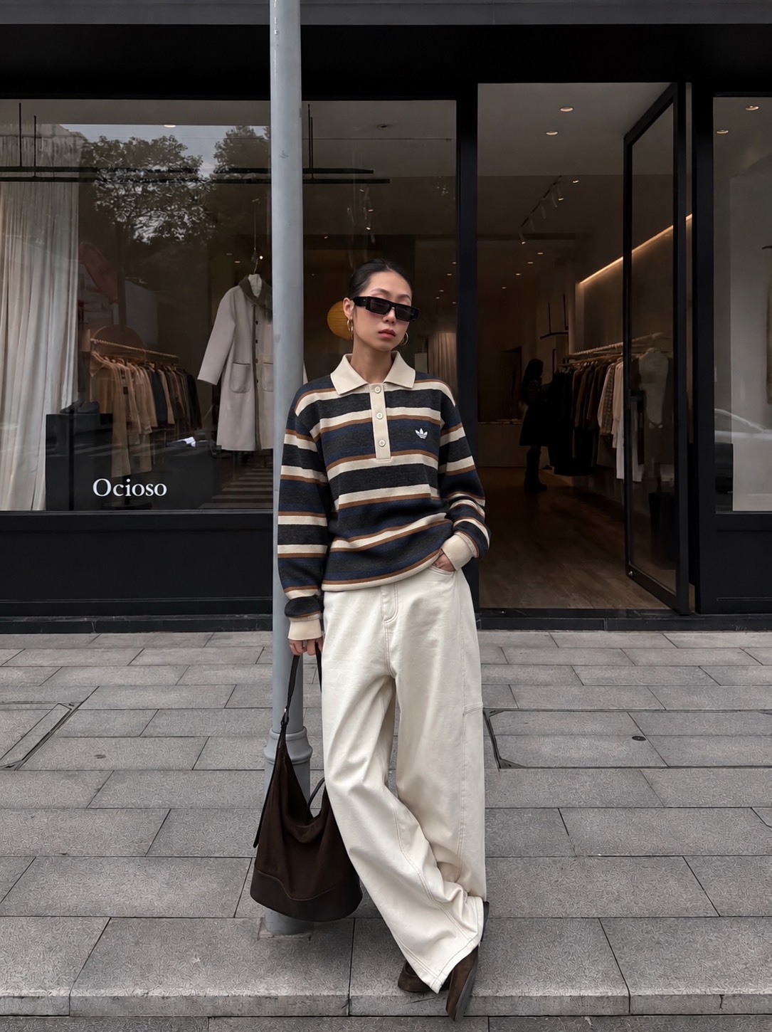 <美式復古情侶衣🤎> Adidas 復古條紋針織長袖 POLO衫