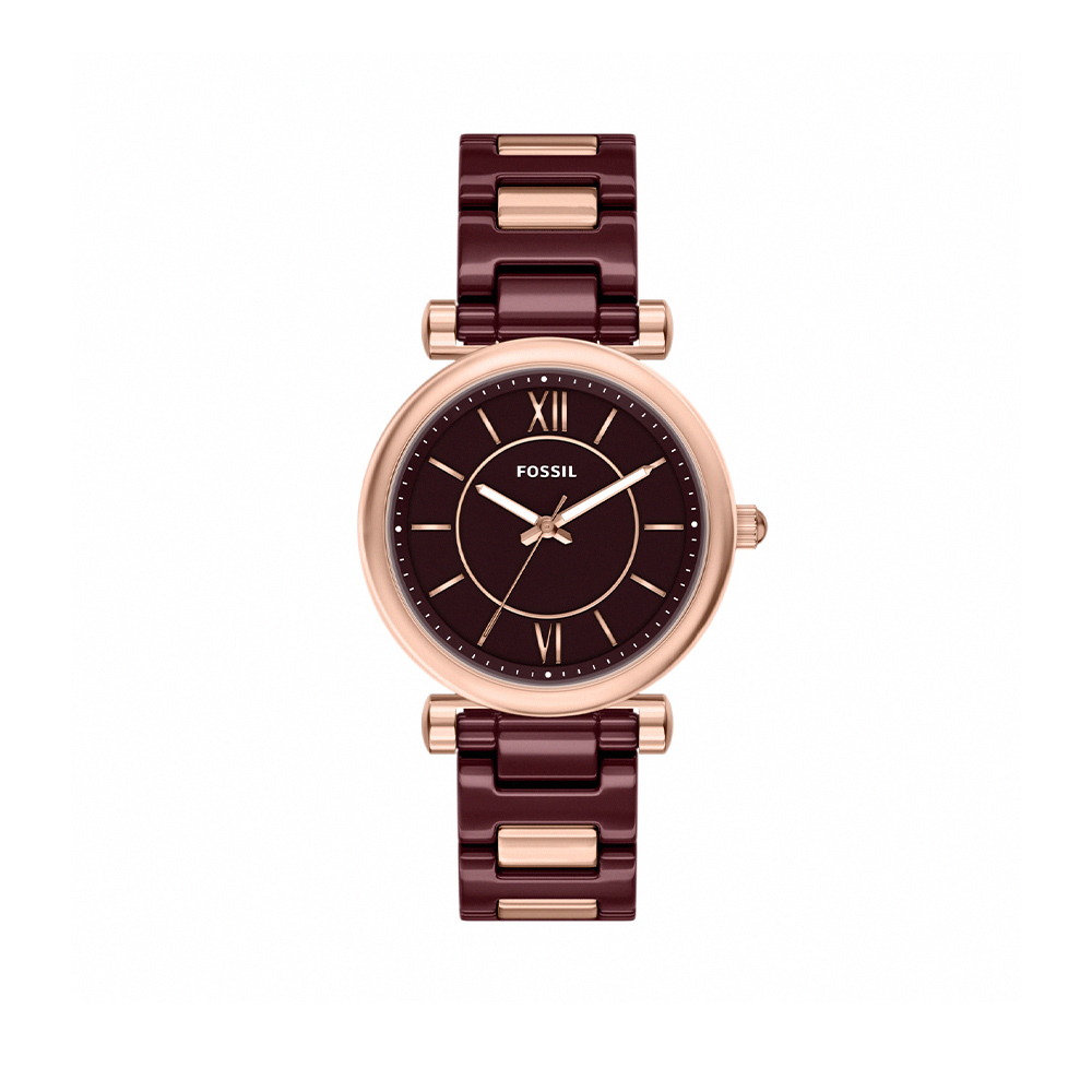 Carlie 復古優雅雙色拼接女錶 酒紅色陶瓷錶帶 38 MM CE1139