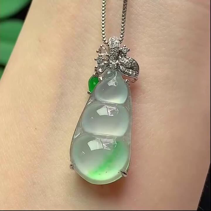翡翠冰種飄綠福豆吊墜,天然翡翠A玉, 緬甸玉, Jade, Jadeite