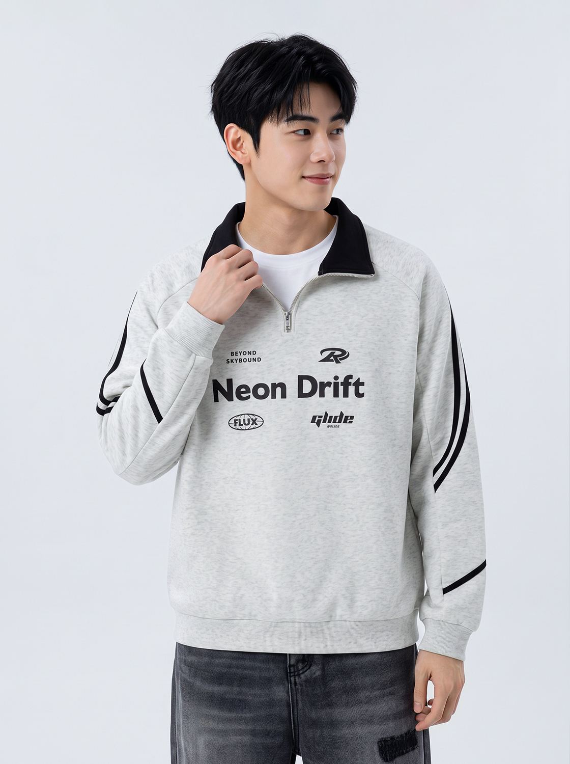 撞色領線條字母大學TEE