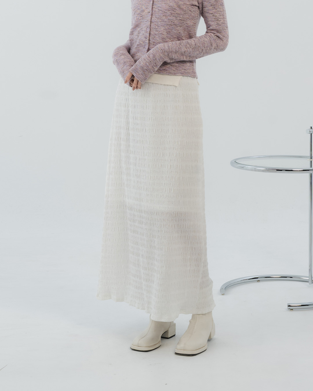 Water ripple texture elastic straight long skirt - white【03021818】in stock+pre-order