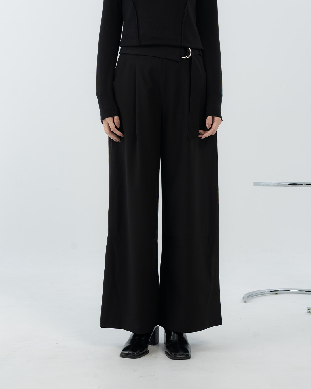 Simple belted tailored suit trousers - black, S/M/L【04030537】in stock+pre-order
