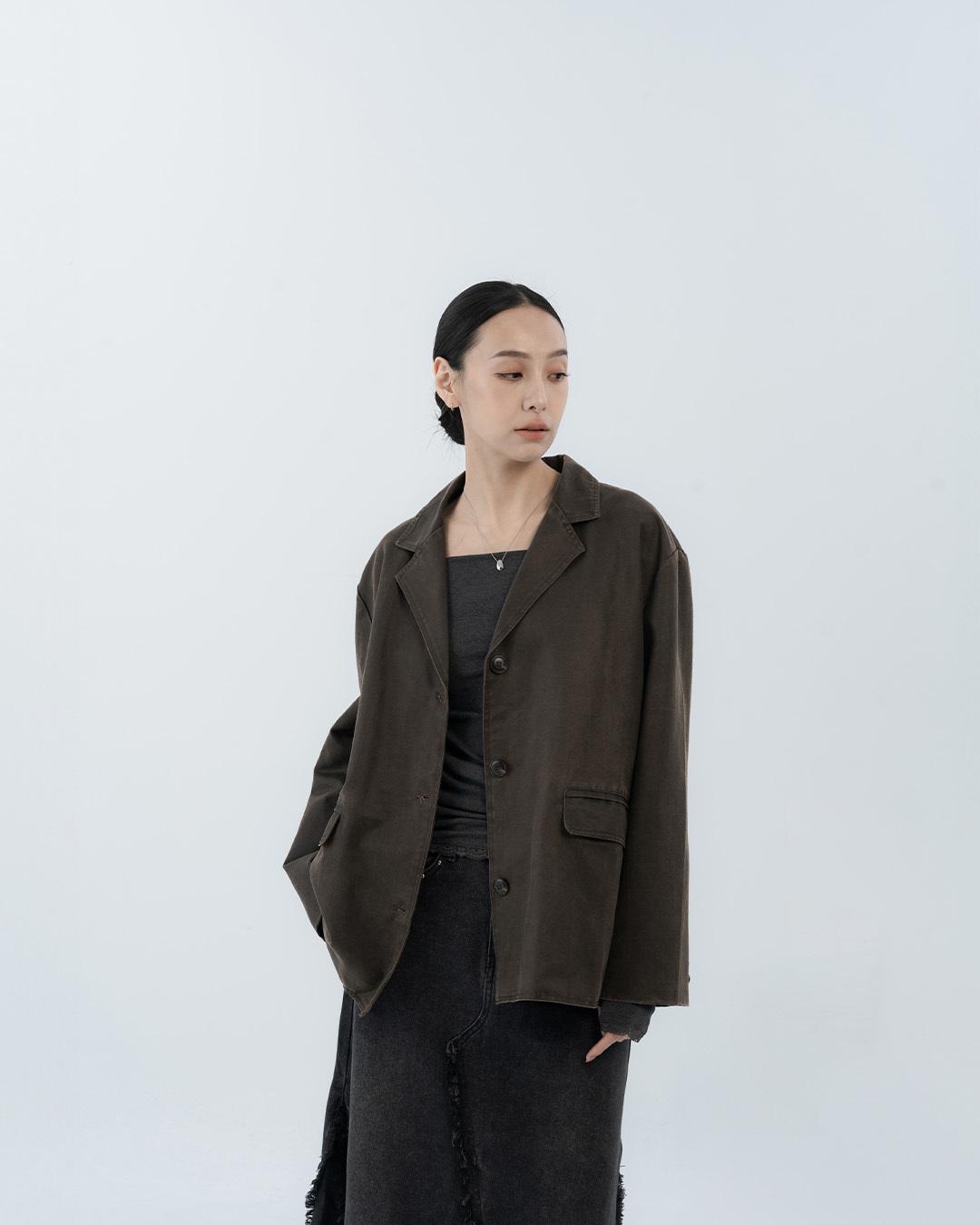 Distressed suede suit jacket with lapel - brown【02030590】in stock+pre-order
