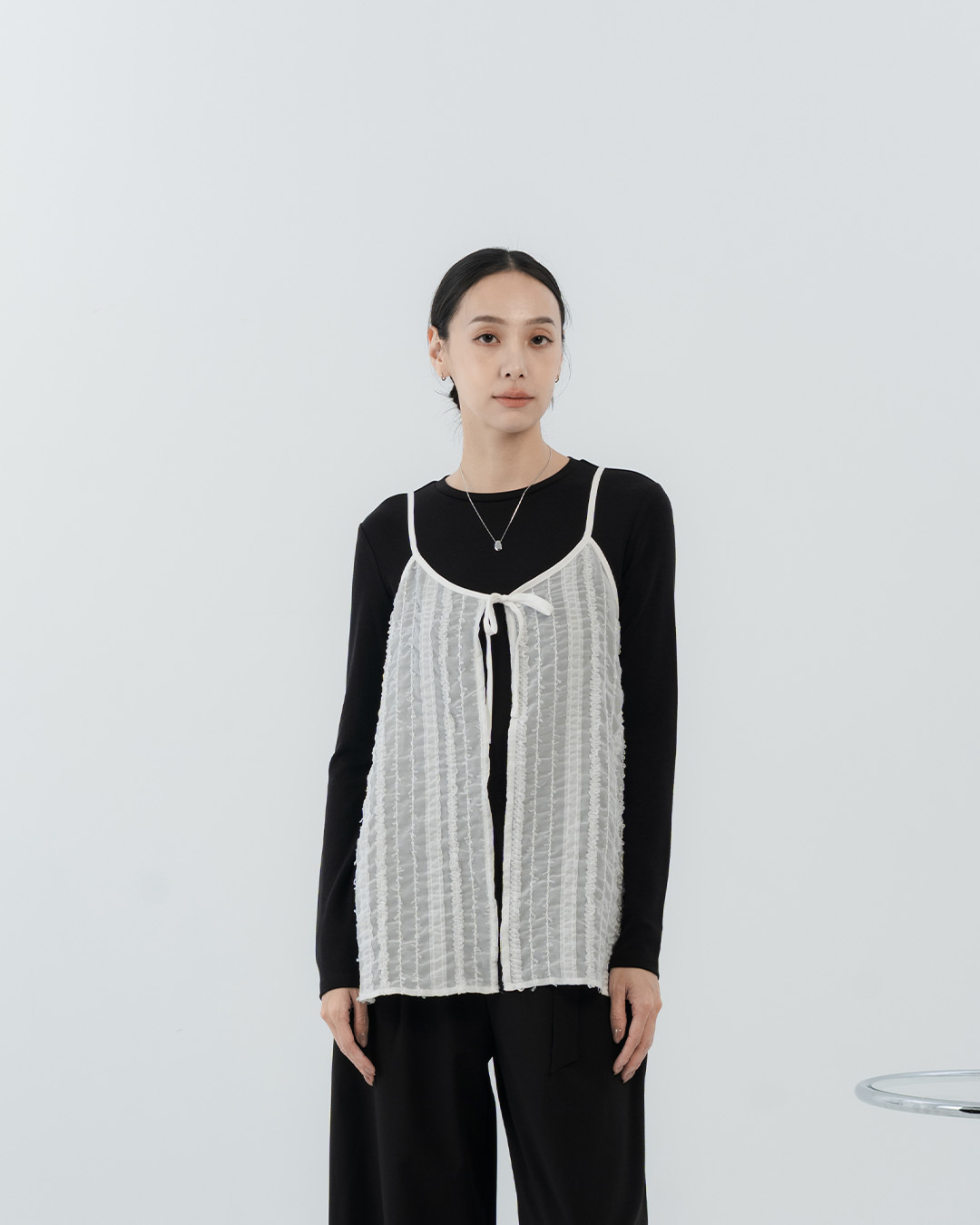 3D mesh jacquard spaghetti strap cover-up vest【01200123】in stock+pre-order
