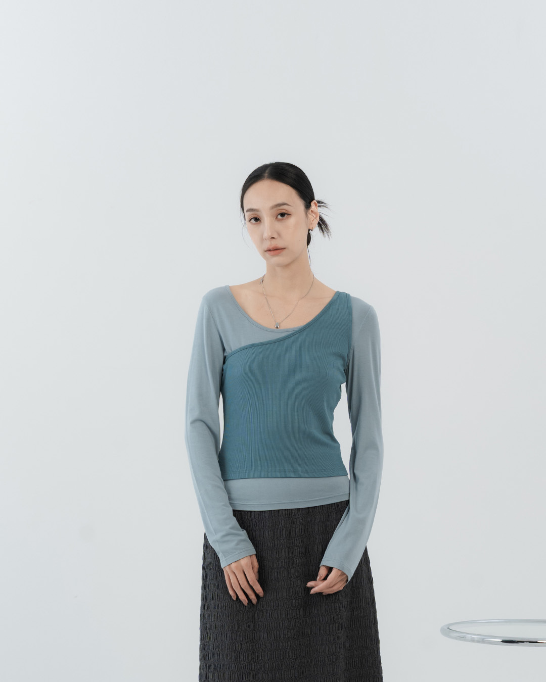 Simple plain off-shoulder two-piece vest top - blue【01140108】in stock+pre-order