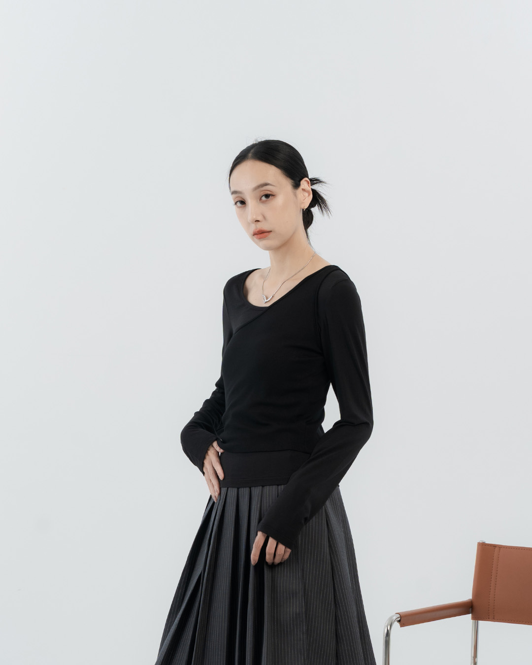Simple plain off-shoulder two-piece vest top - black【01140107】in stock+pre-order