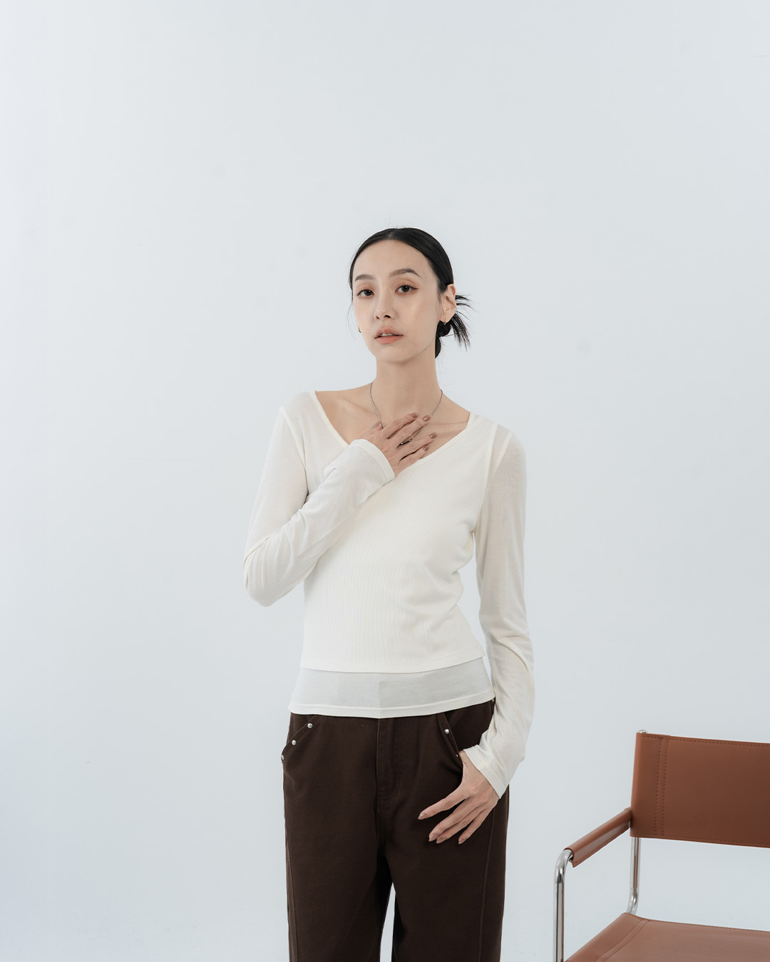 Simple plain off-shoulder two-piece vest top - white【01140106】in stock+pre-order
