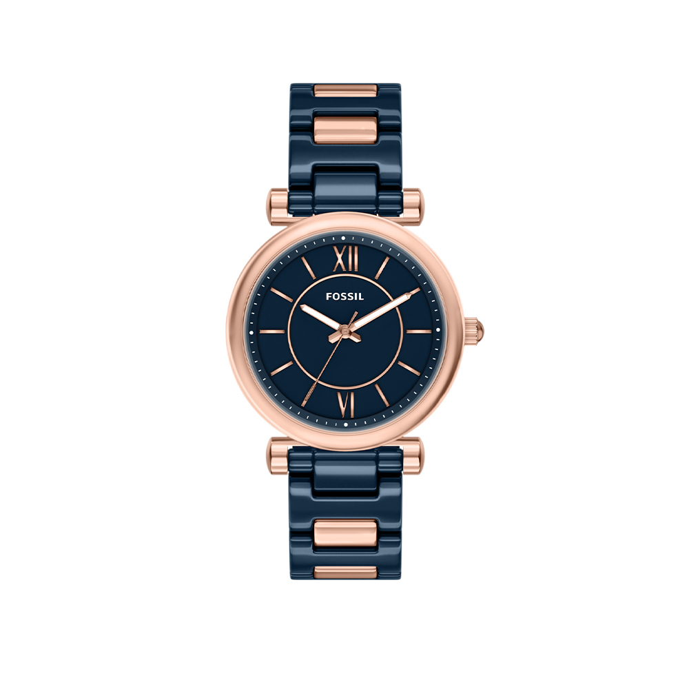 Carlie 復古優雅雙色拼接女錶 海軍藍陶瓷錶帶 38 MM CE1140