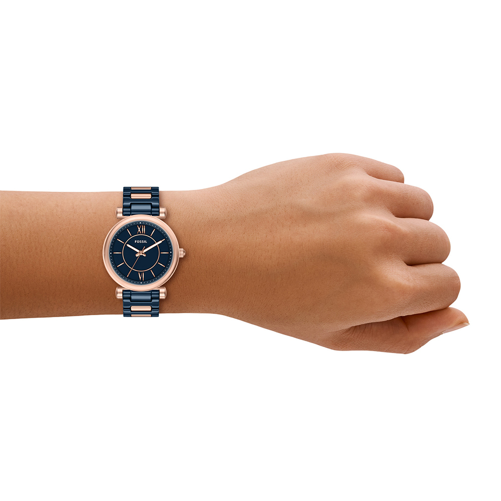 Carlie 復古優雅雙色拼接女錶 海軍藍陶瓷錶帶 38 MM CE1140