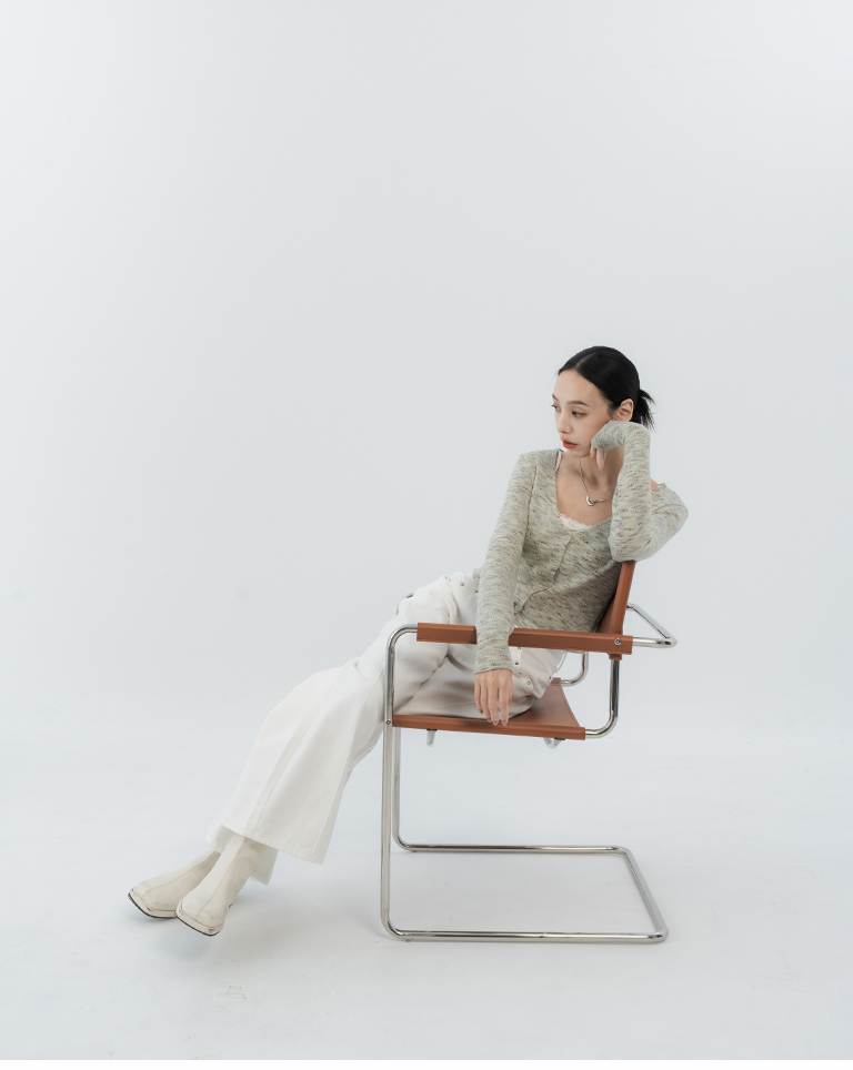 Floral V-neck button-down knit long-sleeved top - Green【01013549】in stock+pre-order