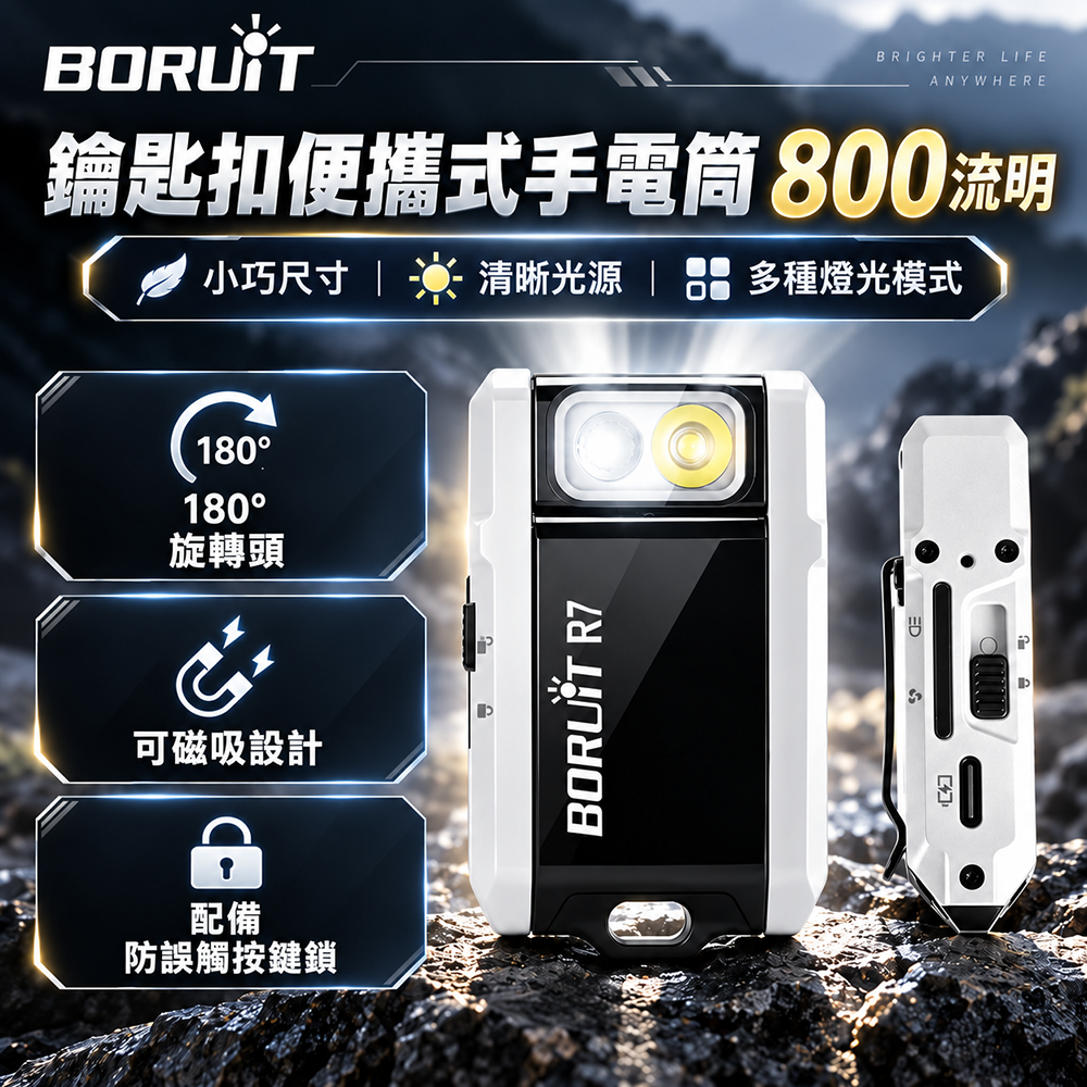 BORUIT｜鑰匙扣便攜式手電筒 800流明