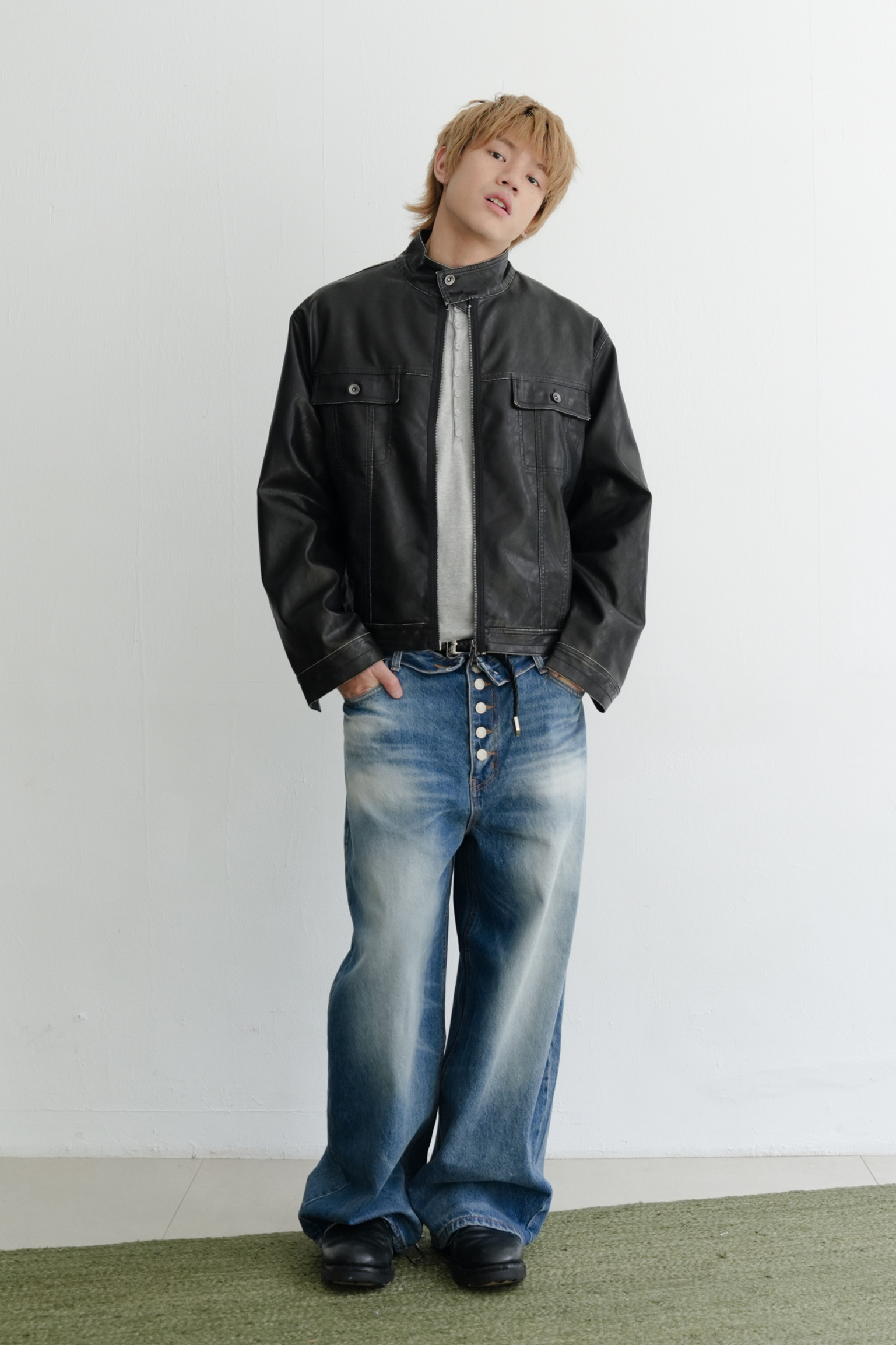 vintage leather harrington jacket #外套