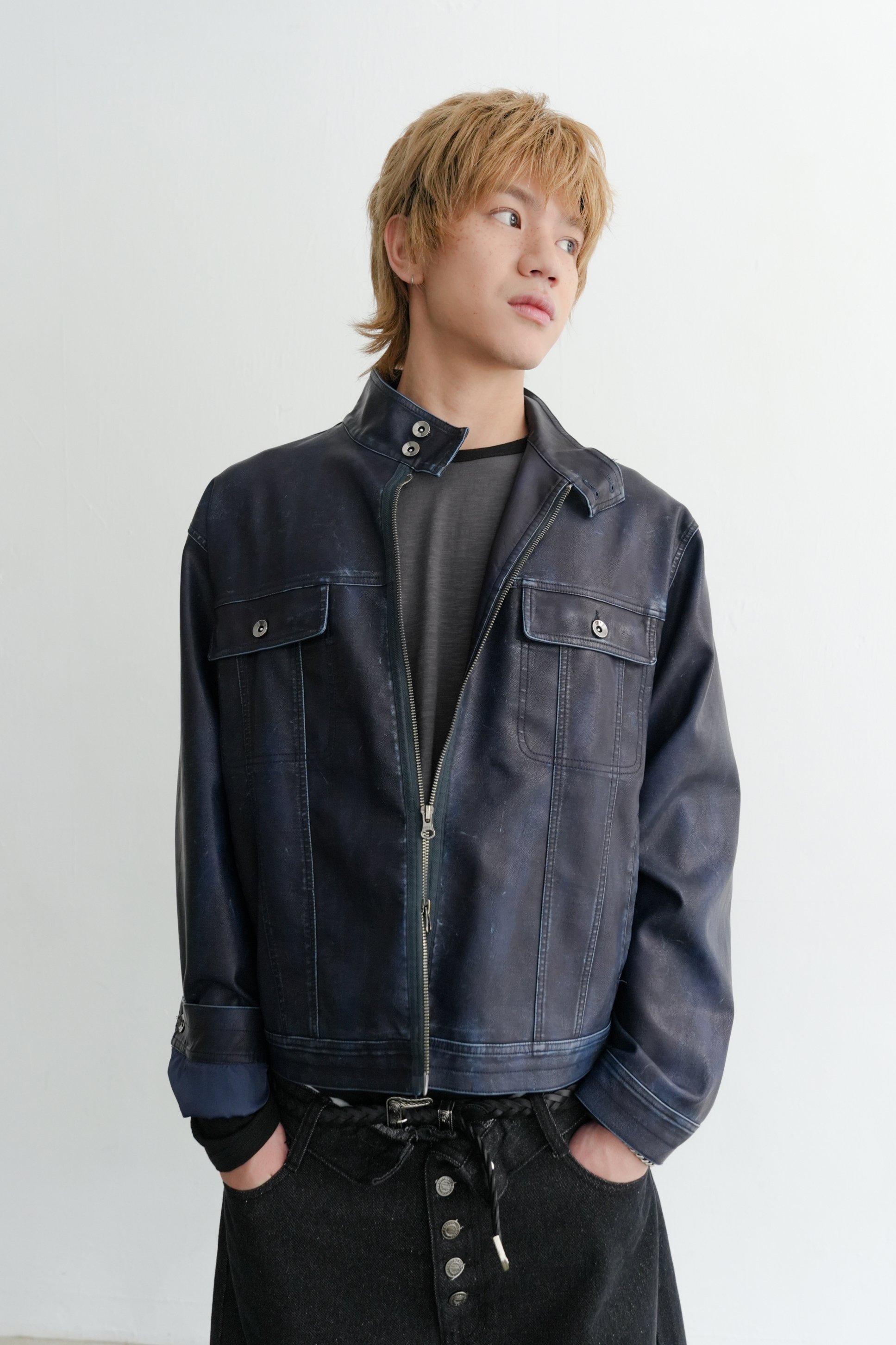 vintage leather harrington jacket #外套