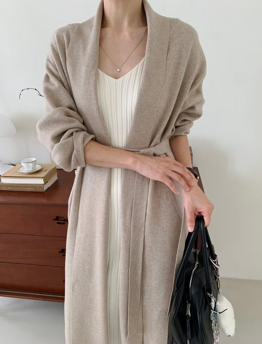 溫柔女子長版開襟罩衫外套-附綁帶 / 2色