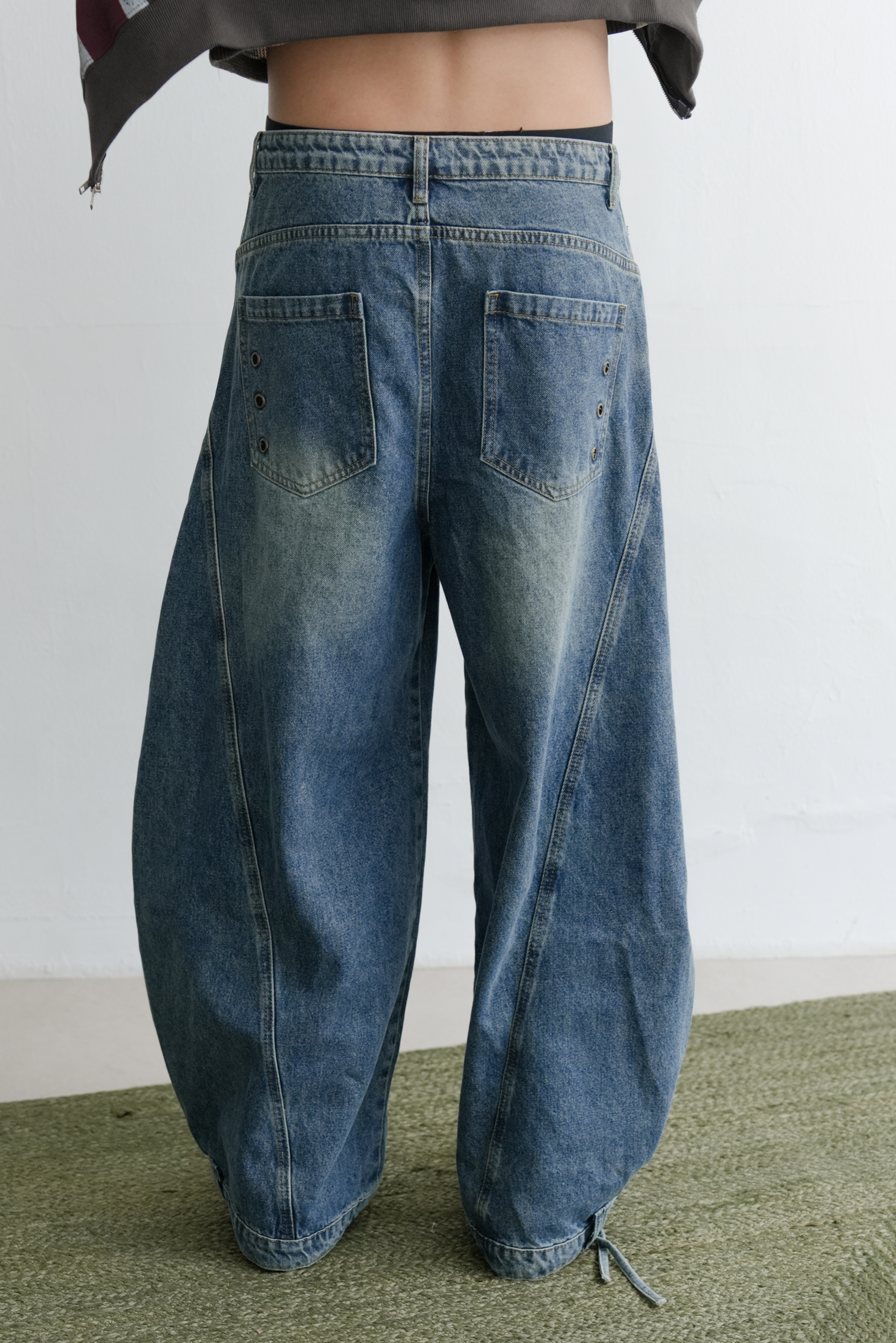 eyelet hem waistband denim pants #長褲