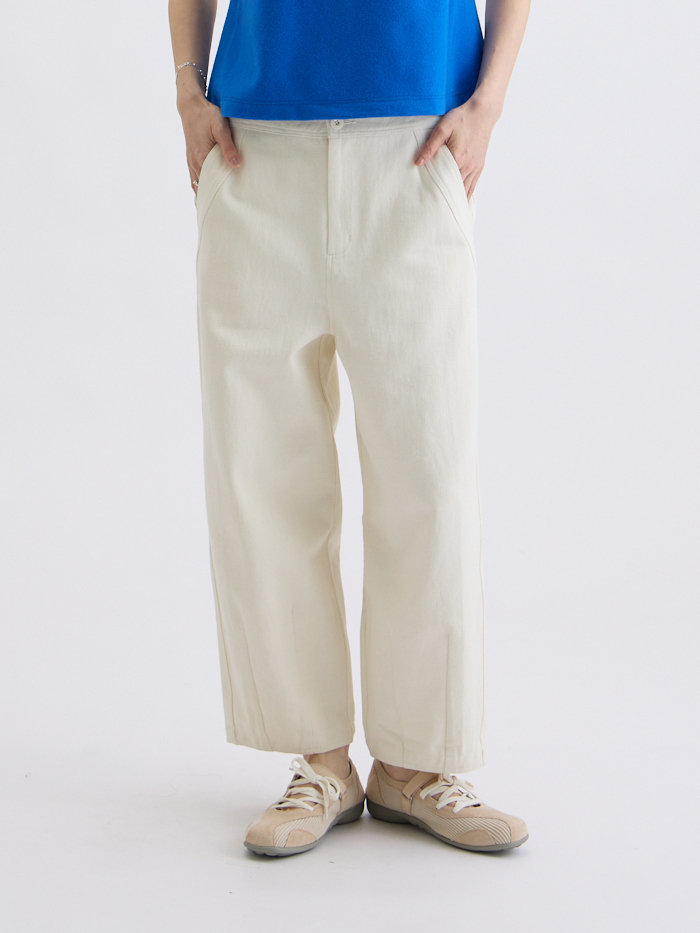 蛋蛋口袋九分褲-米白
