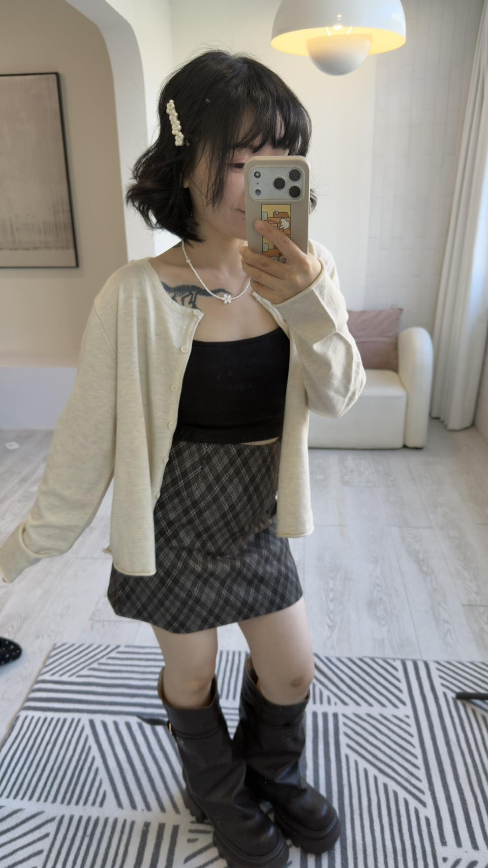Plaid wool-blend mini skirt