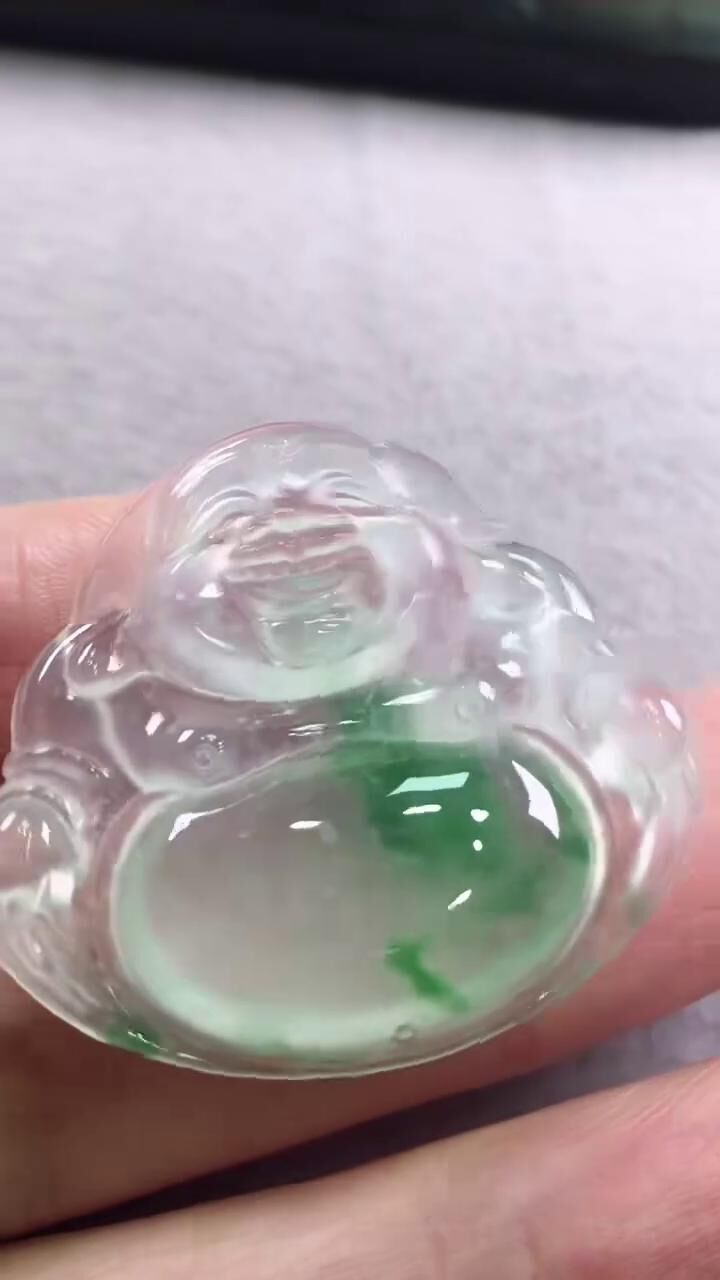 105350 翡翠玻璃種飄花佛公