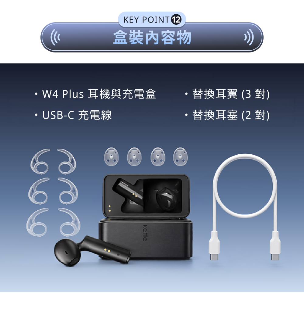 Timekettle W4 Plus 隨譯通 半入耳式 AI 翻譯耳機內容物