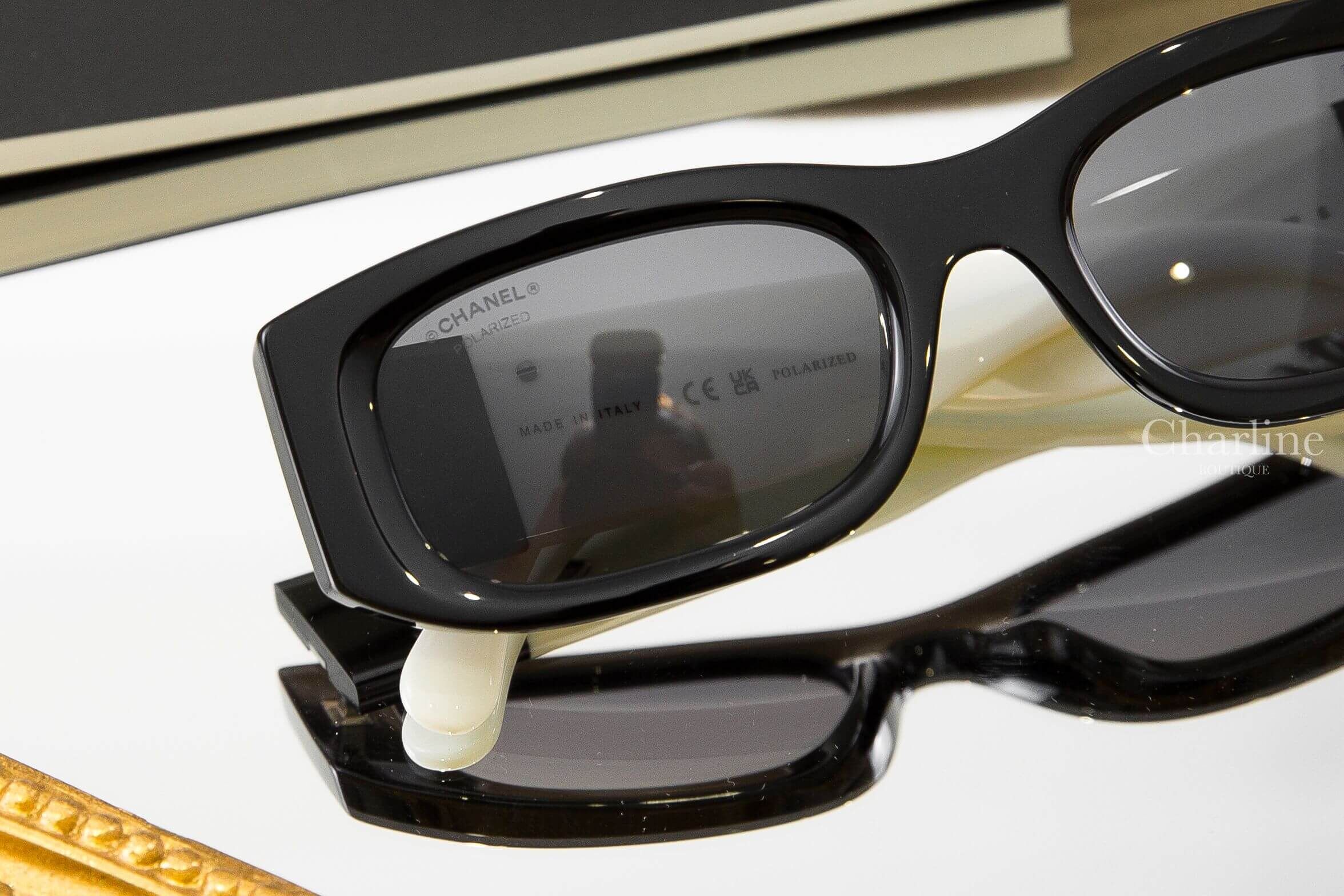 Chanel Rectangle Sunglasses 黑色長方框深灰色鏡片側邊黑白拼色銀框CC太陽眼鏡