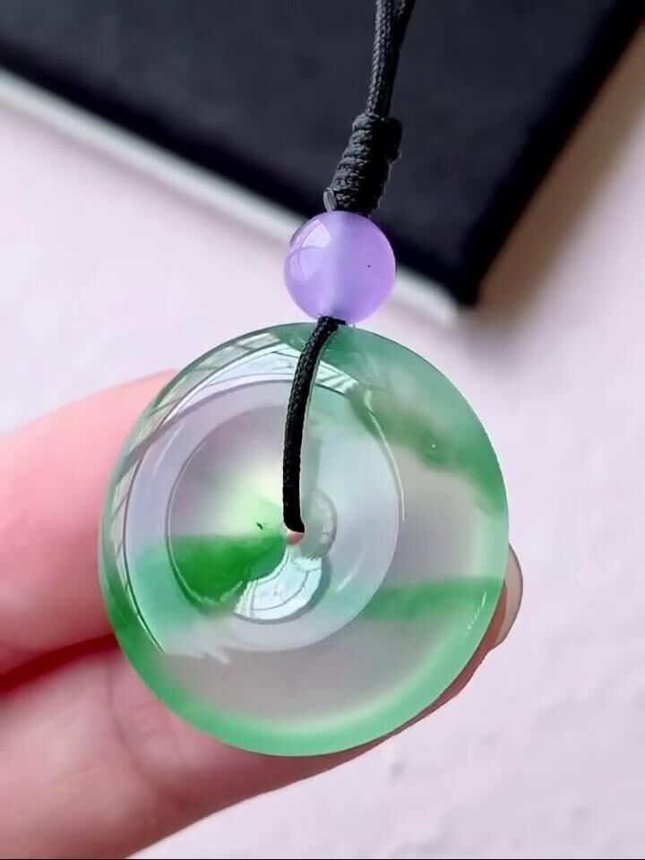翡翠高冰飄綠平安扣,天然翡翠A玉, 緬甸玉, Jade, Jadeite