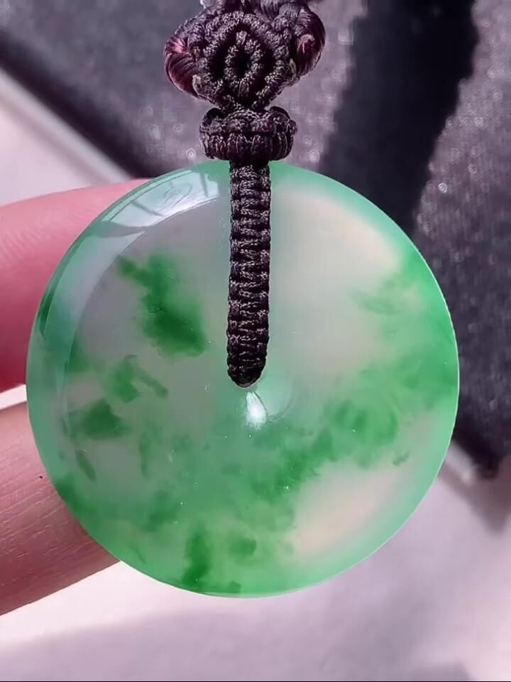 翡翠高冰飄綠平安扣,天然翡翠A玉, 緬甸玉, Jade, Jadeite