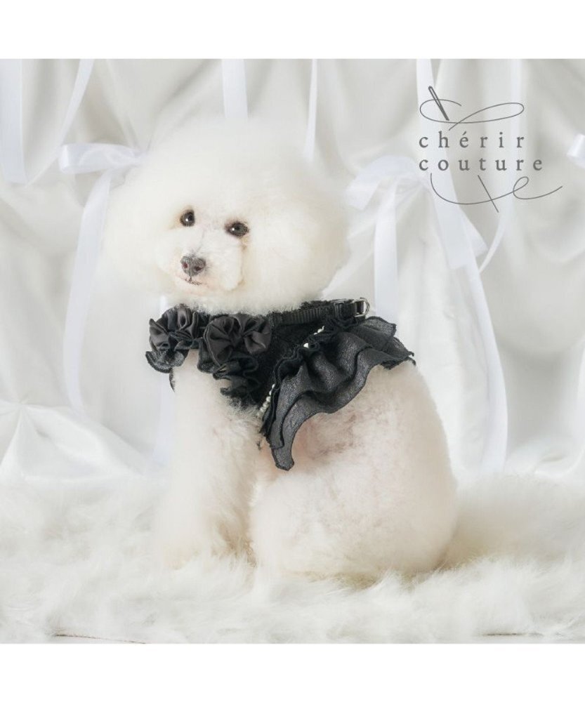 【Pet Paradise】chérir couture 粗花呢背心胸背帶 - 黑色 <342-41294>