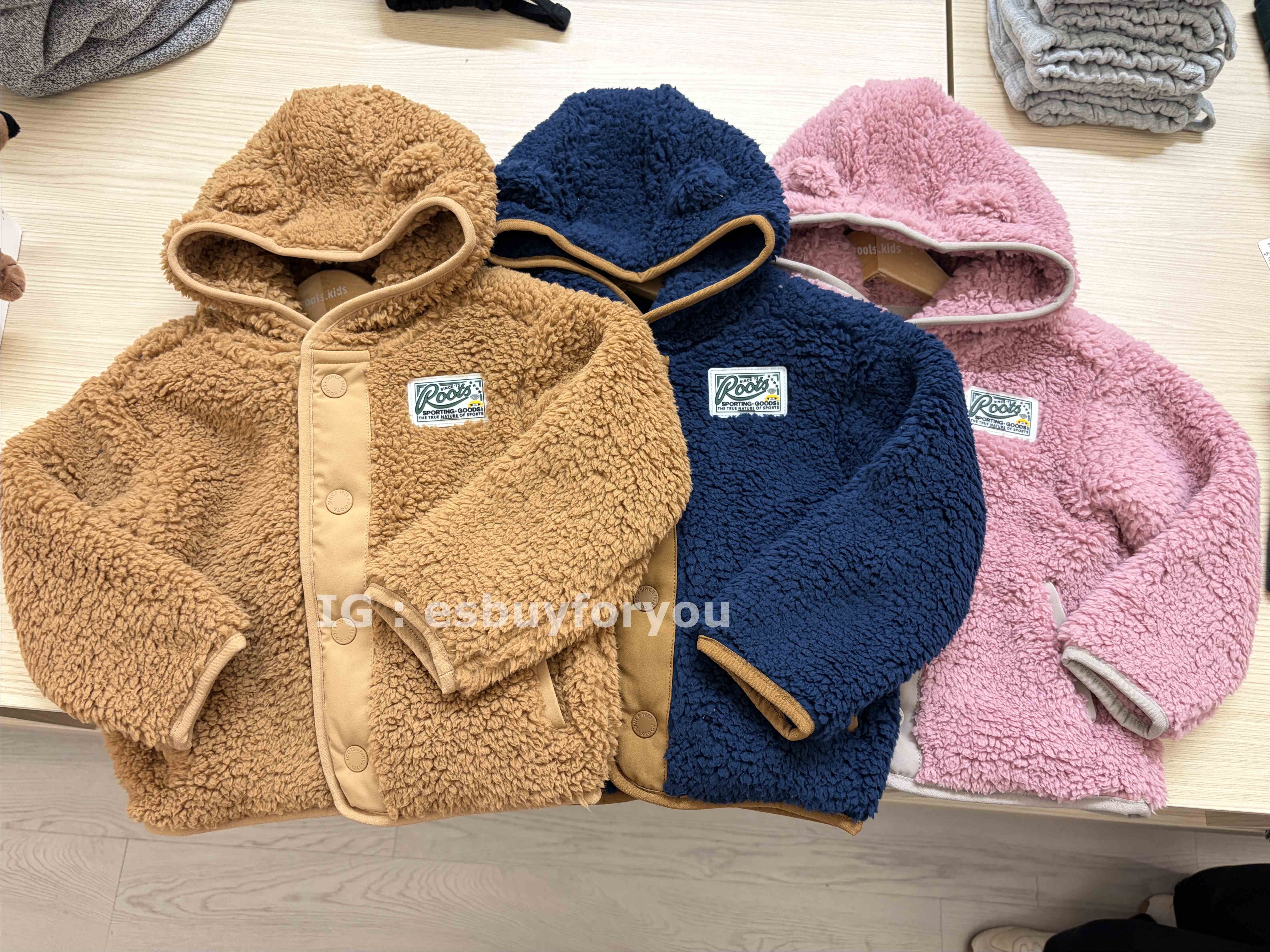 ROOTS 小童/BABY 冬季QQ毛 熊耳設計 超保暖 落肩寬版 刷毛 連帽外套 (3色)
