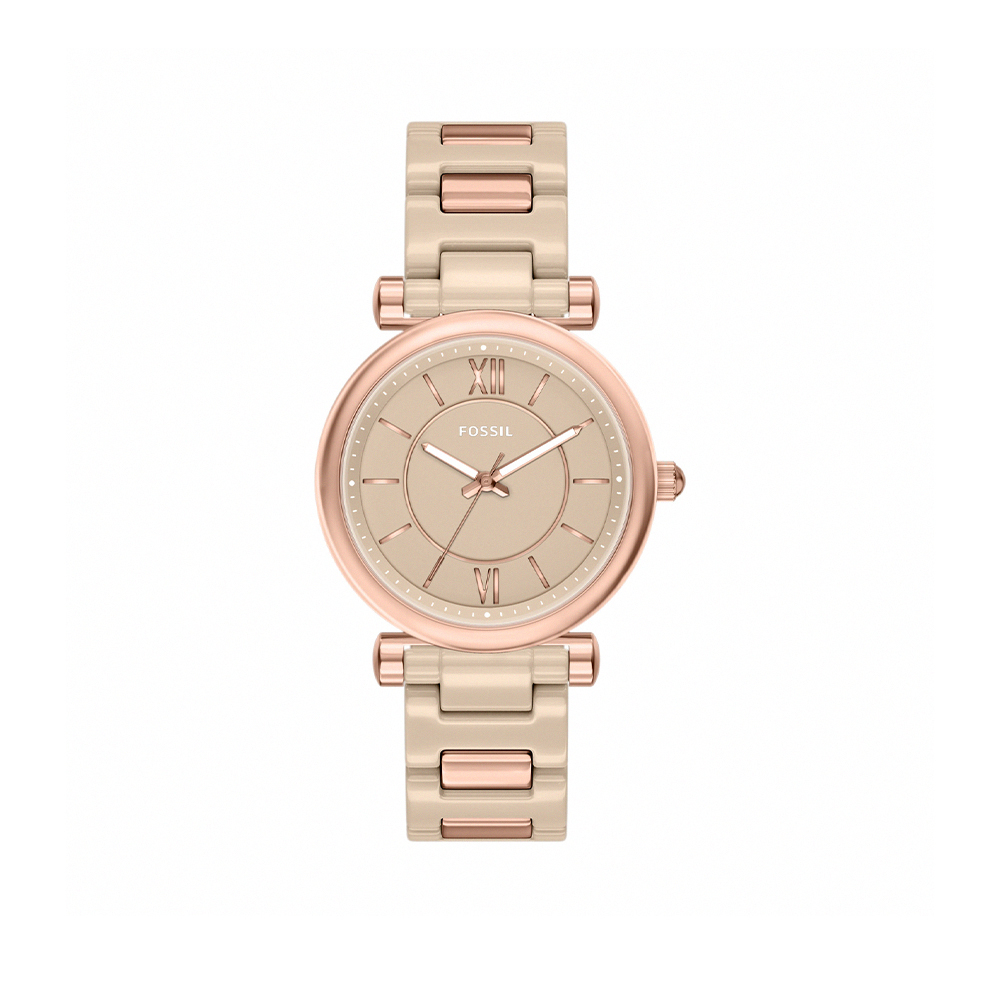 Carlie 復古優雅雙色拼接女錶 杏色陶瓷錶帶 38 MM CE1141