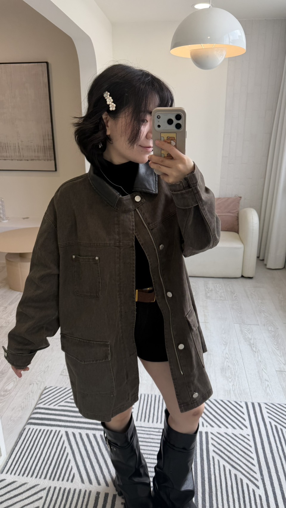 Thick leather patchwork oversized coat