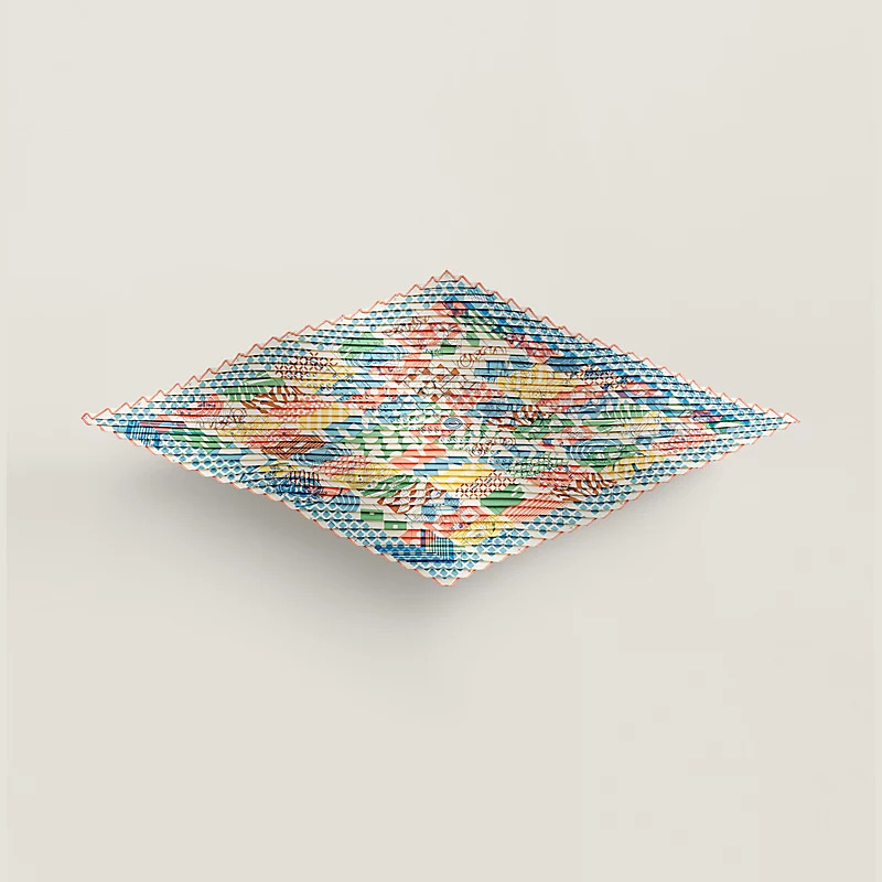 HERMES Twilly au Bloc pleated scarf 90 Bleu / Rose / Vert