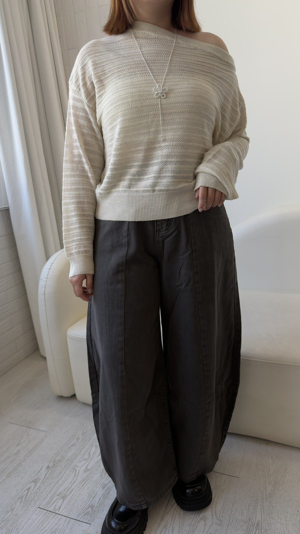 Structured Denim Curved-Leg Pants for Petites