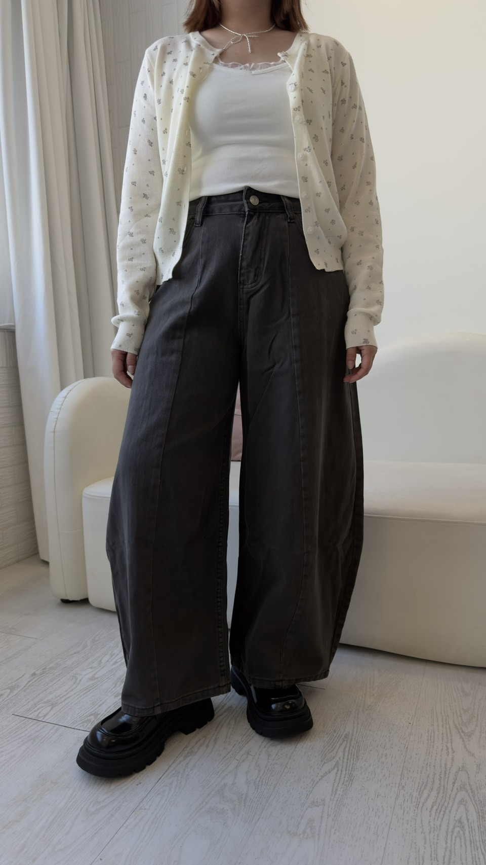 Structured Denim Curved-Leg Pants for Petites