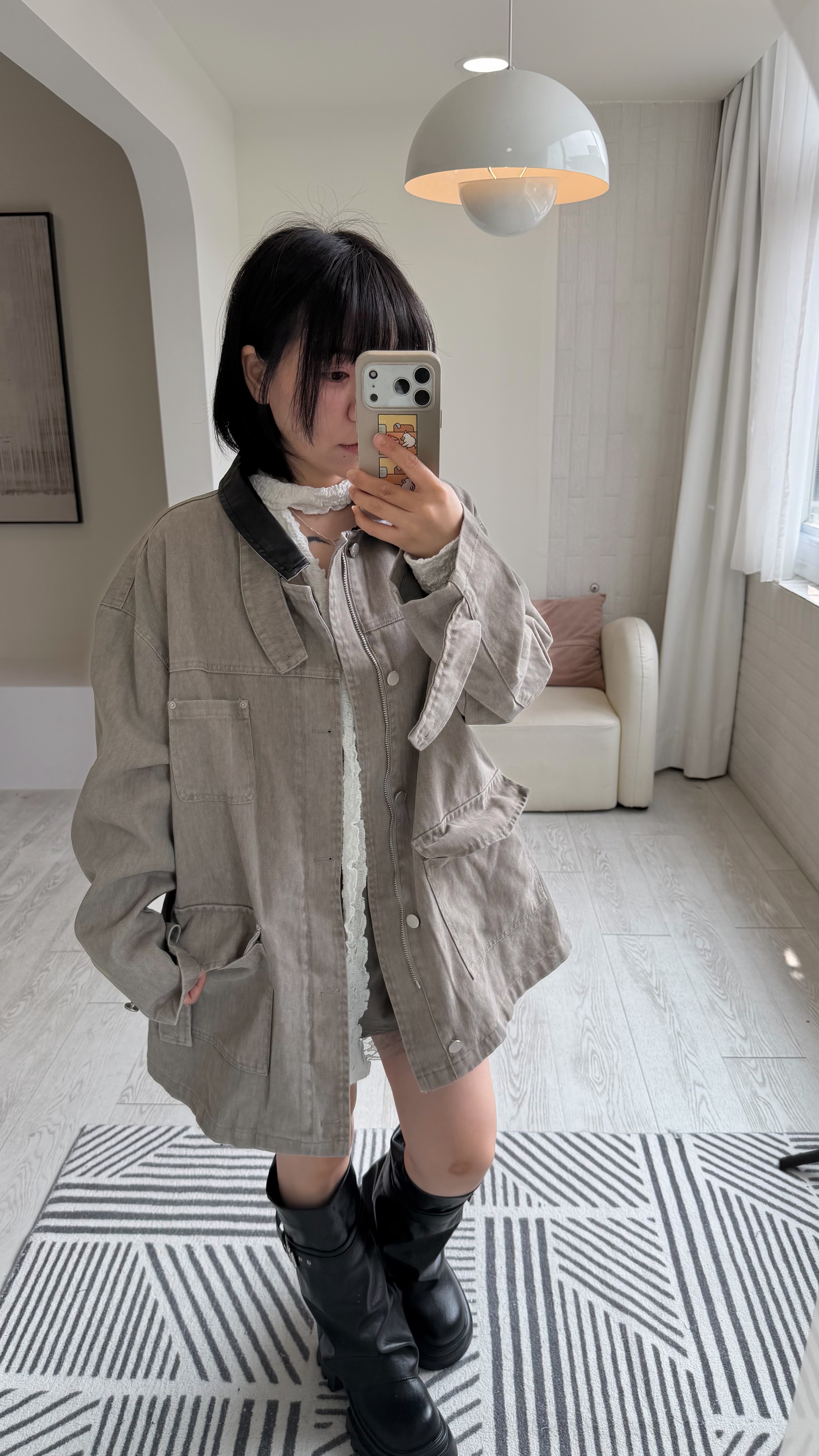 Thick leather patchwork oversized coat