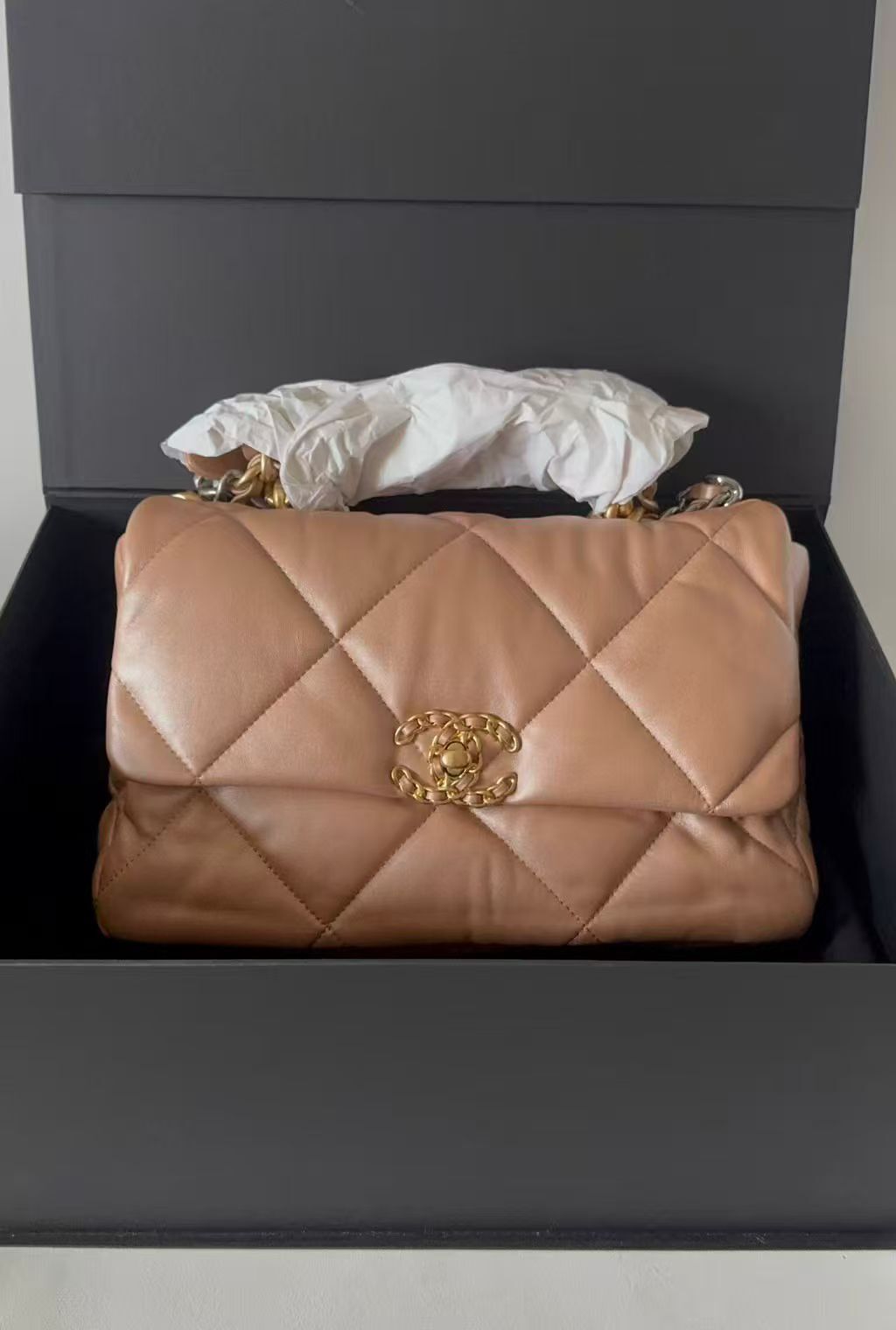 CHANEL STAFF SALE AS1161 19 FLAP BAG medium CAMEL/GOLD